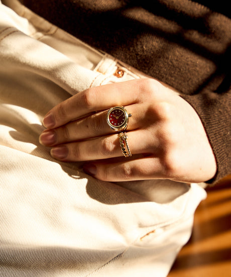 Ring watch Maison Davis worn on a woman’s hand – elegant watch ring close-up