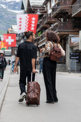 Leather Backpack and Trolley Bag street shot