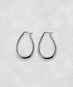 Oval hoop earrings in 925 sterling silver – polished sculptural silver earrings with contemporary minimalist design