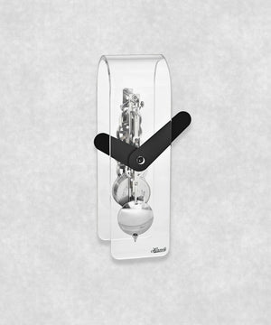 Mechanical skeleton clock with stainless steel movement and pendulum – transparent acrylic case with black clock faces