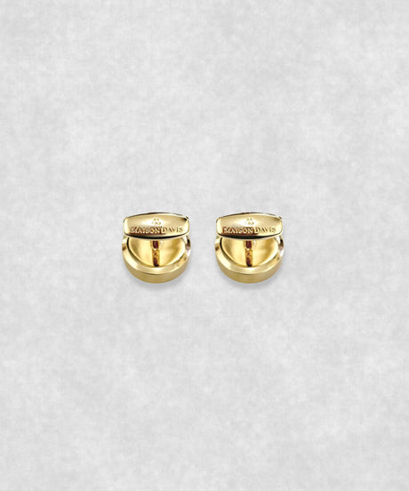 Back view of gold-plated tourbillon cufflinks – moving flywheel design with Maison Davis engraved clasp