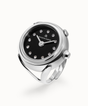 Ring watch Maison Davis in silver with black onyx dial, crystal markers, Swiss made.