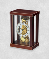 14-day mechanical clock with brown natural wood frame – exposed movement, pendulum and hourly bell chime